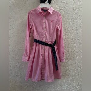 Polo by Ralph Lauren Pink Striped Dress with Navy Belt